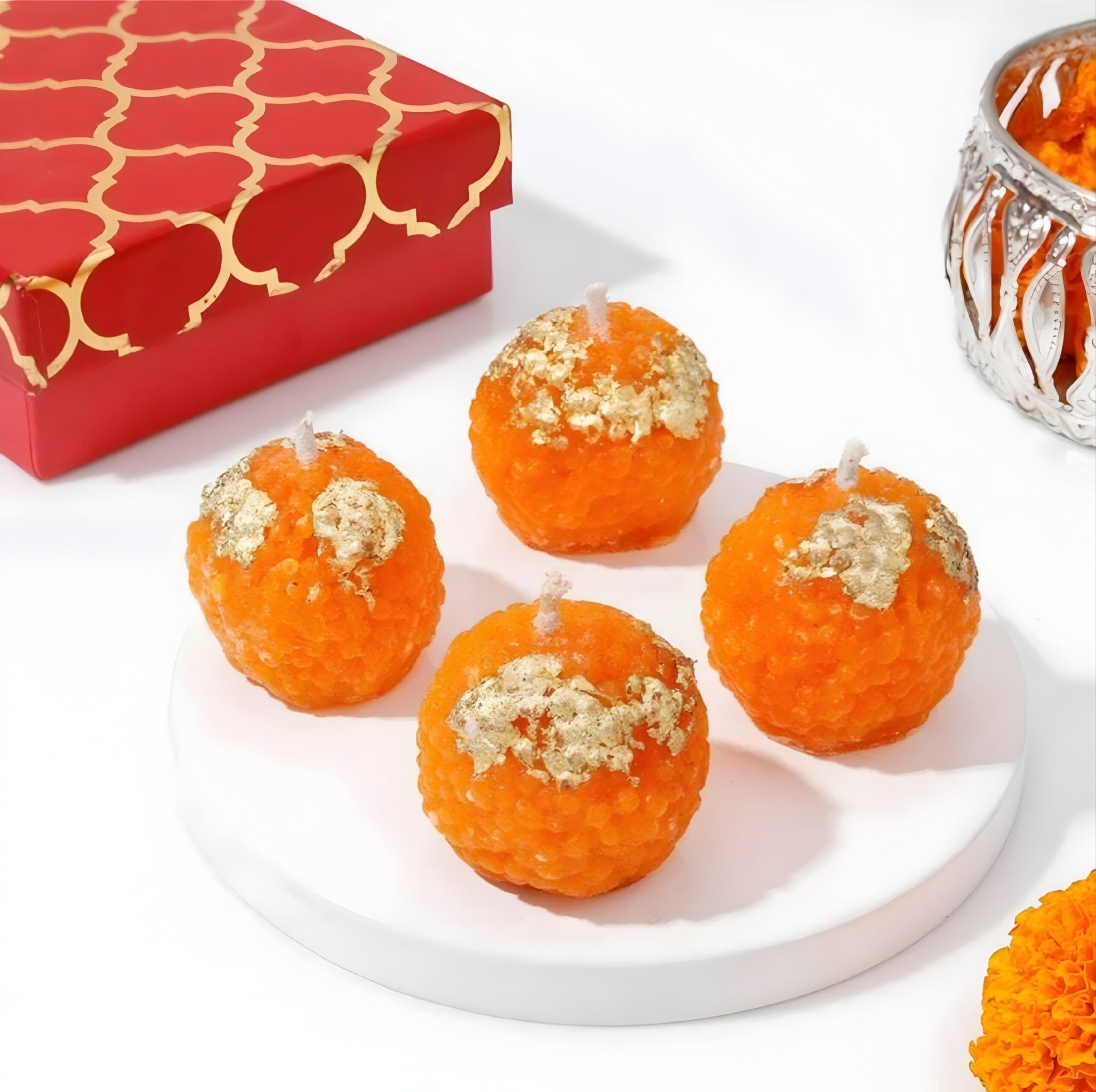 Traditional Ladoo Candles For Festivals and Gifting, Diwali Gift Set of 4 Candle
