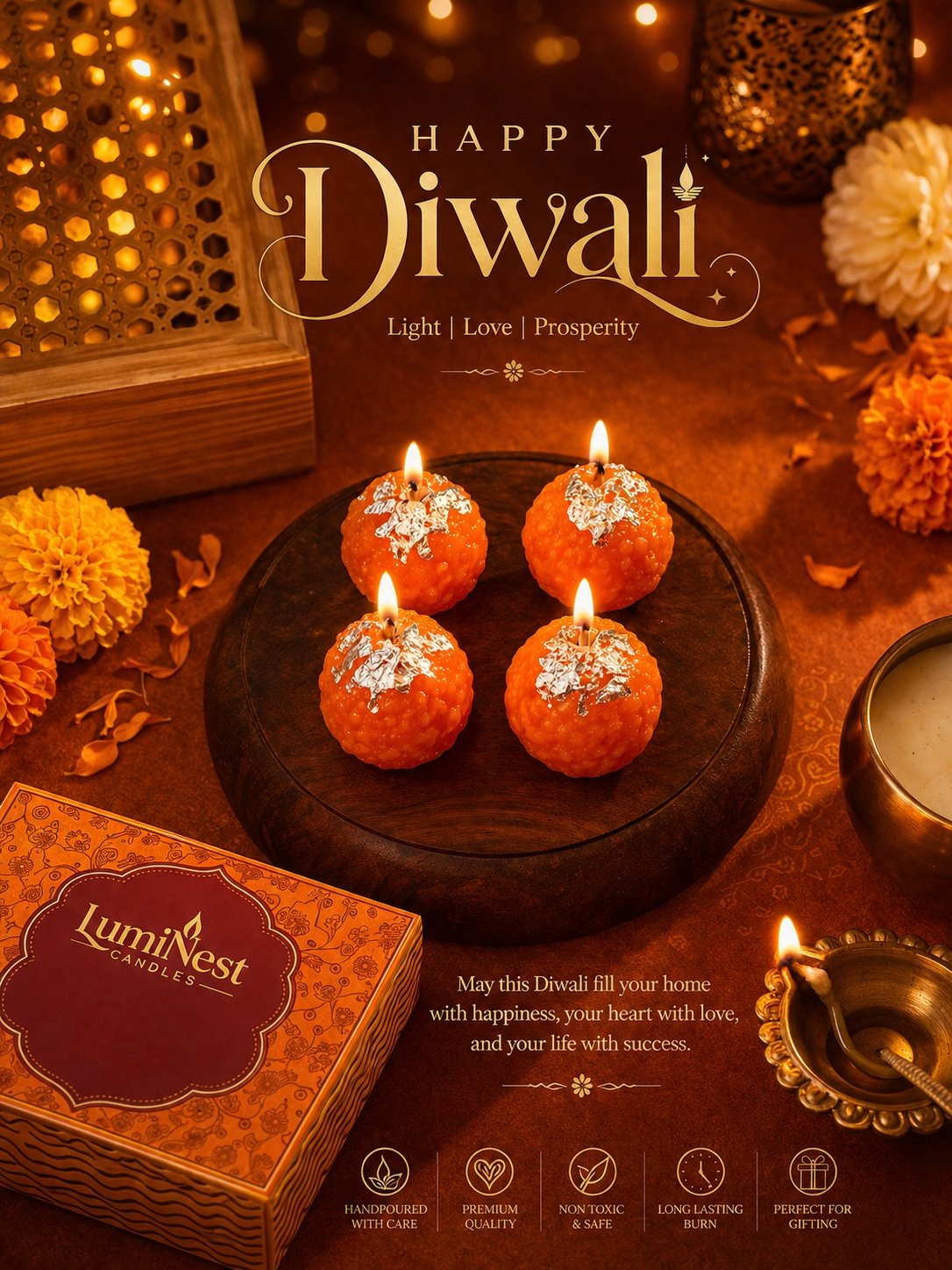 Traditional Ladoo Candles For Festivals and Gifting, Diwali Gift Set of 4 Candle - Image 2